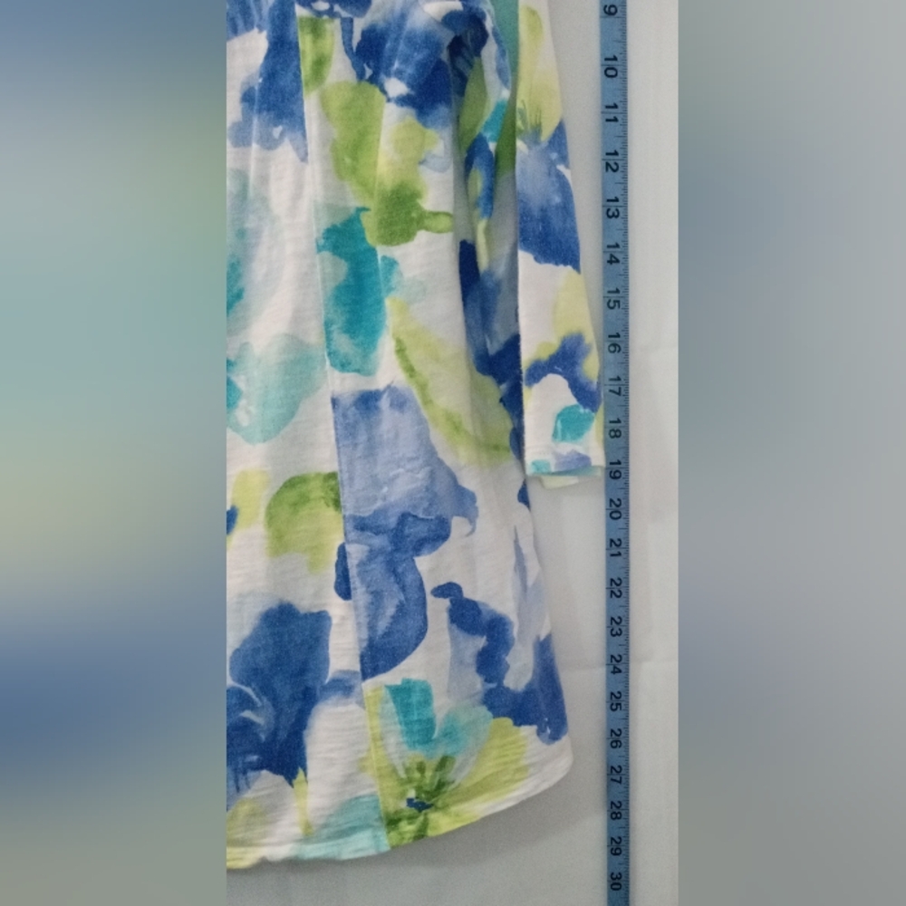 Chico's Vibrant Blue & Green Abstract Floral Long Sleeve Top - Size 0 (US Small) - Picture 7 of 10